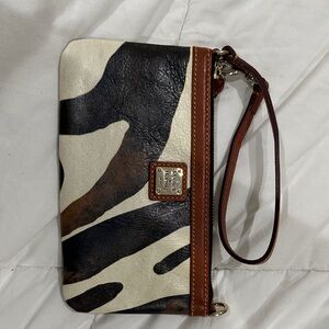 Dooney & Bourke Animal Print Wristlet with Brown Trim